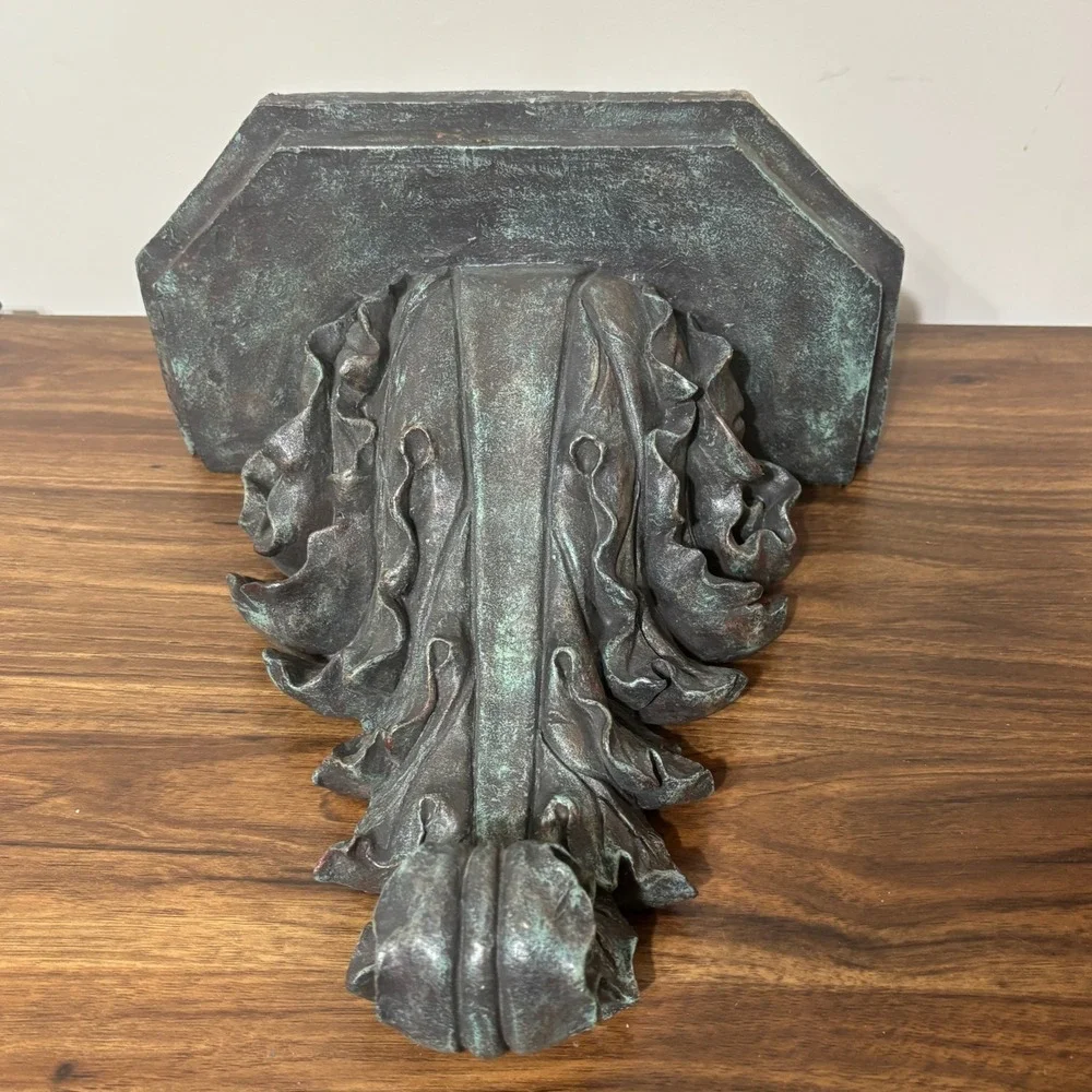 Vintage Style Wall Shelf Bronze Finish Leaf Design Home Decor Accent